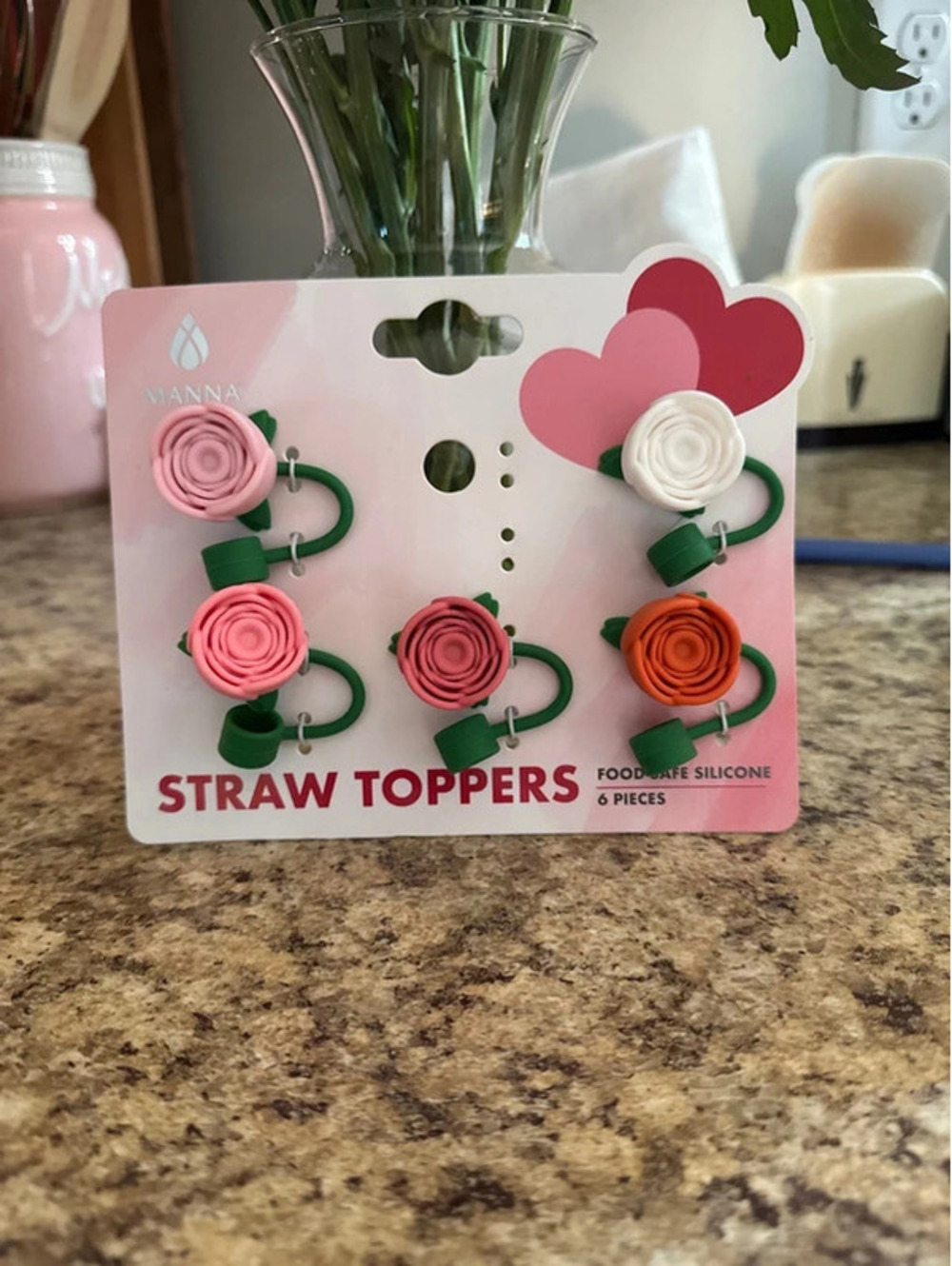 Set of 5 multicolored rose straw toppers, New!